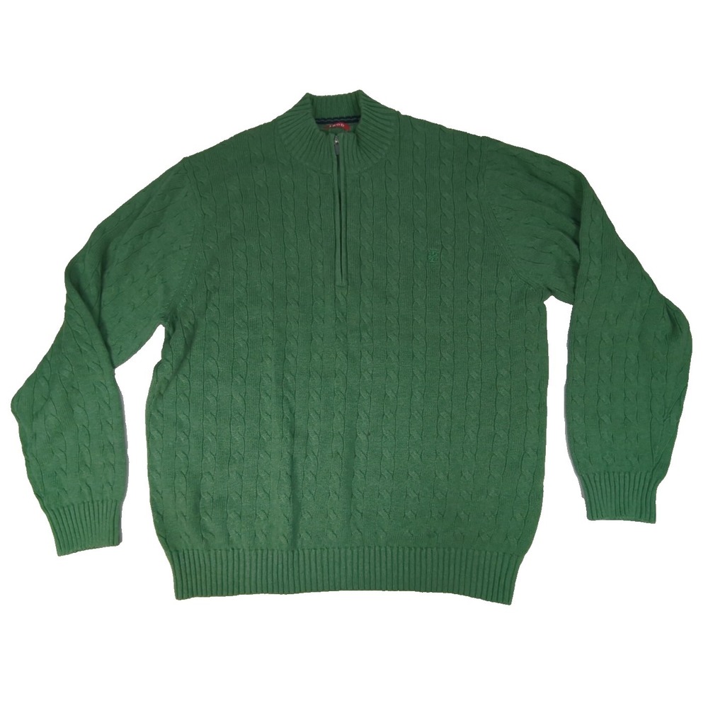 Izod‎ Men's XL green cable knit 1/4 zip sweater cotton